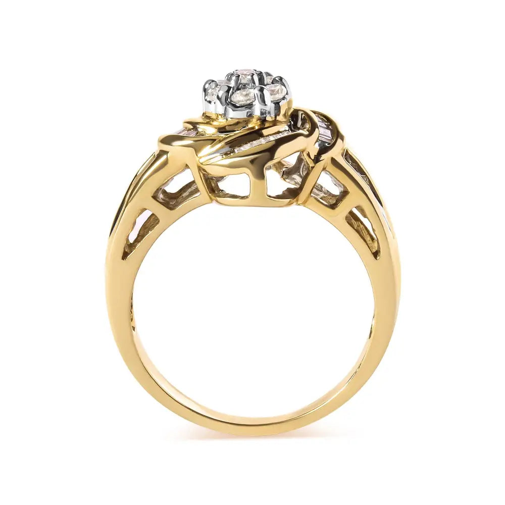 10k yellow gold 1/2 cttw diamond flower swirl cocktail ring bijoux-nyc direct