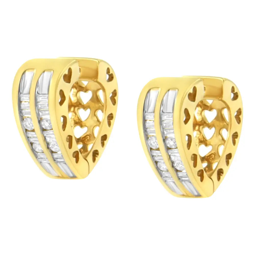 10k yellow gold 1/2 cttw diamond heart cutout huggy hoop earrings bijoux-nyc direct