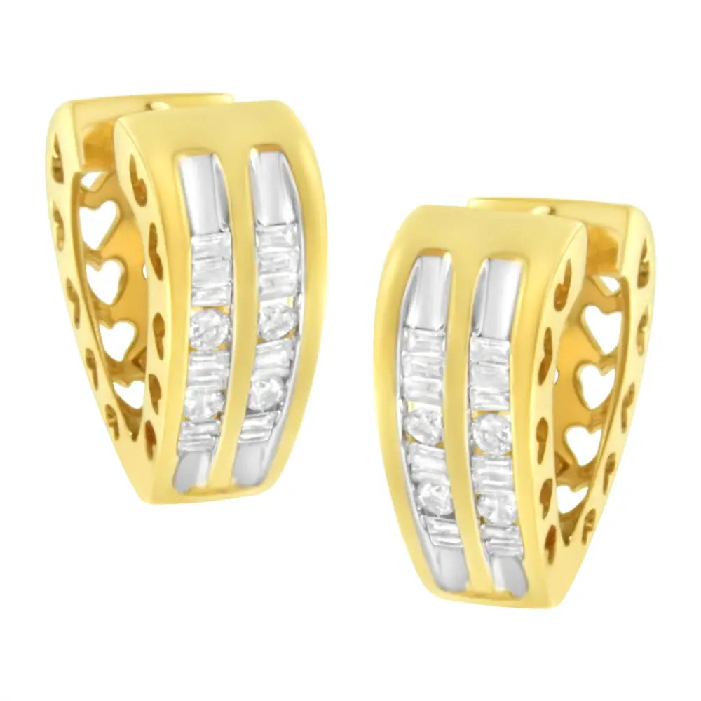 10k yellow gold 1/2 cttw diamond heart cutout huggy hoop earrings bijoux-nyc direct