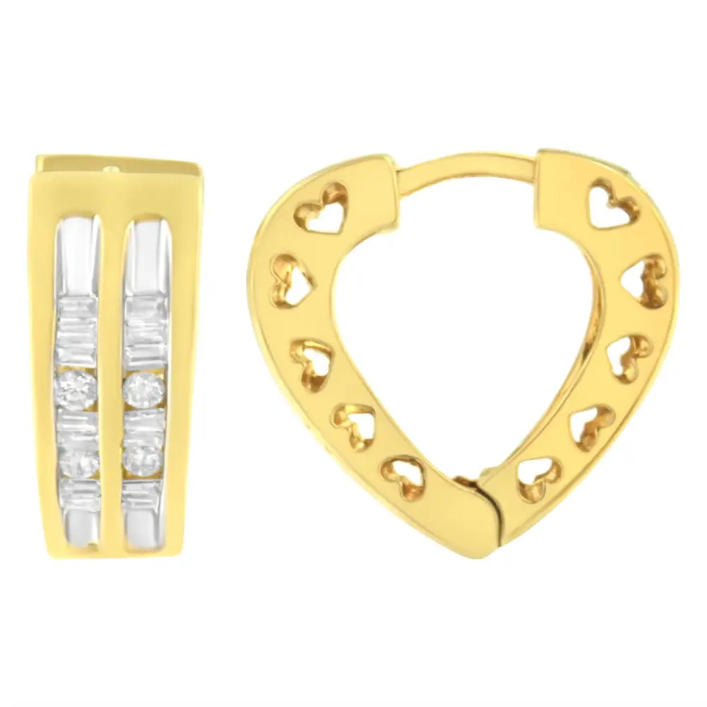 10k yellow gold 1/2 cttw diamond heart cutout huggy hoop earrings bijoux-nyc direct