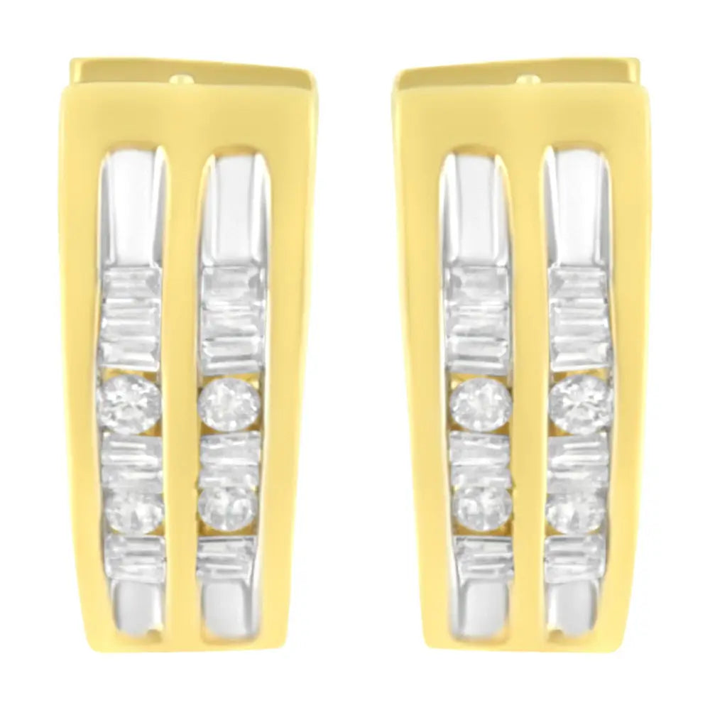 10k yellow gold 1/2 cttw diamond heart cutout huggy hoop earrings bijoux-nyc direct