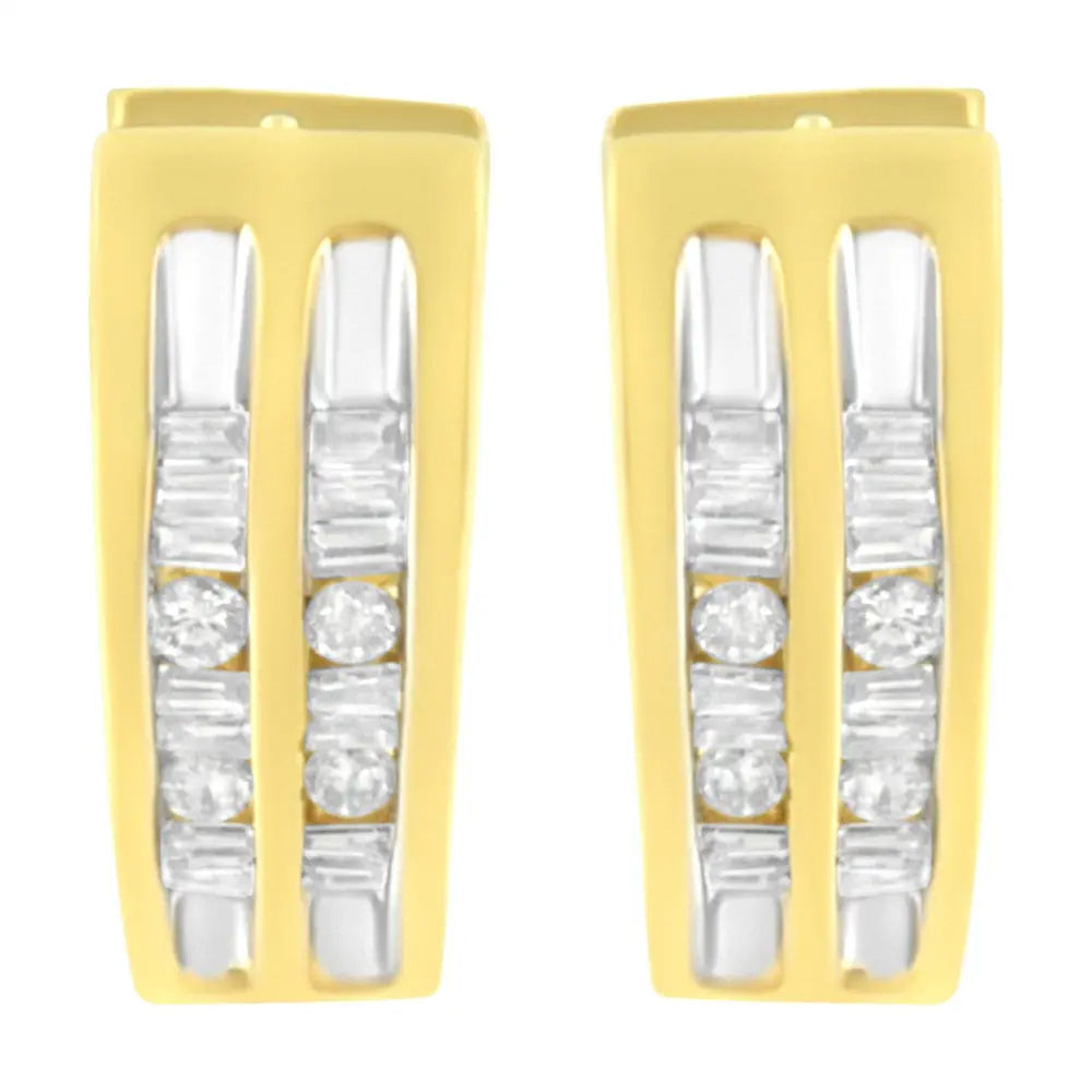 10K Yellow Gold 1/2 cttw Diamond Huggy Heart Hoop Earrings (I-J Clarity, I2-I3 Color) - Bijoux-NYC Direct