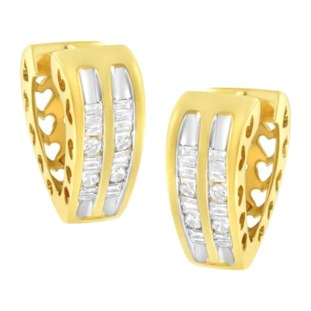 10K Yellow Gold 1/2 cttw Diamond Huggy Heart Hoop Earrings (I-J Clarity, I2-I3 Color) - Bijoux-NYC Direct