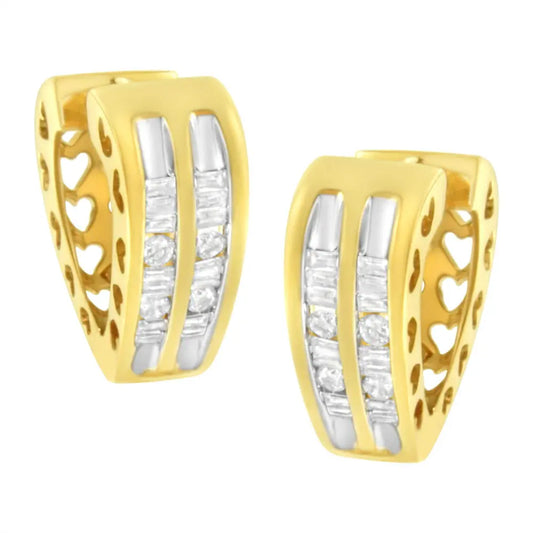 10K Yellow Gold 1/2 cttw Diamond Huggy Heart Hoop Earrings (I-J Clarity, I2-I3 Color) - Bijoux-NYC Direct
