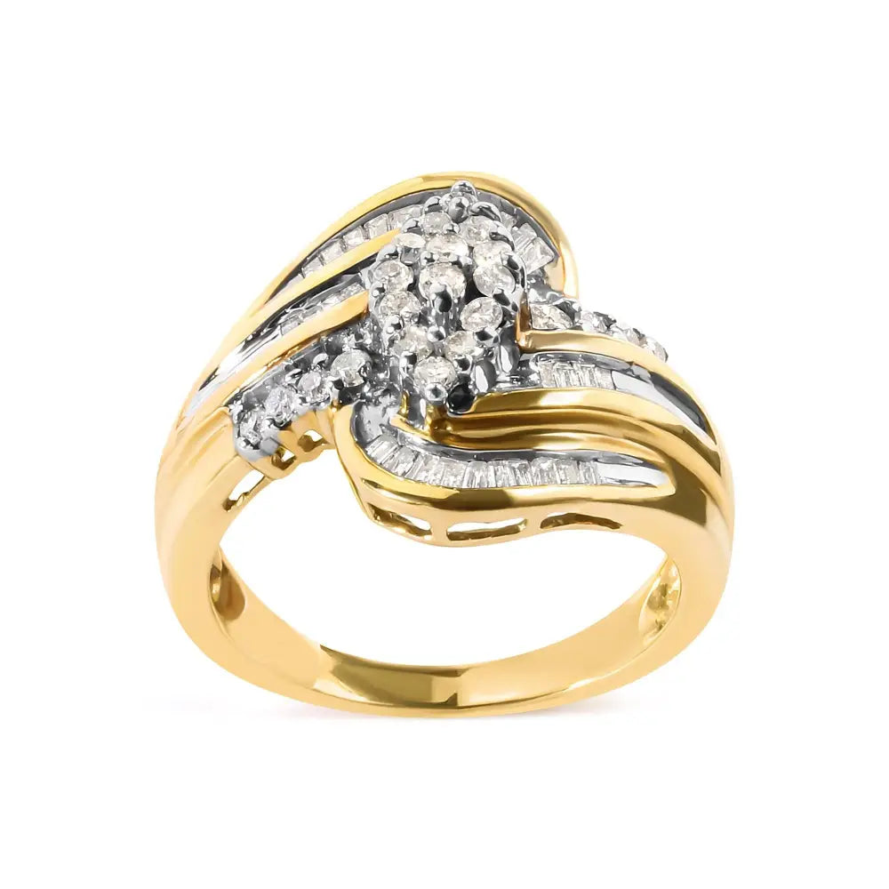 10k yellow gold 1/2 cttw diamond pear cluster and swirl fashion ring bijoux-nyc direct