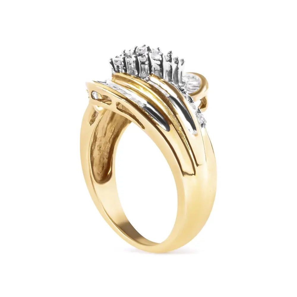 10k yellow gold 1/2 cttw diamond pear cluster and swirl fashion ring bijoux-nyc direct
