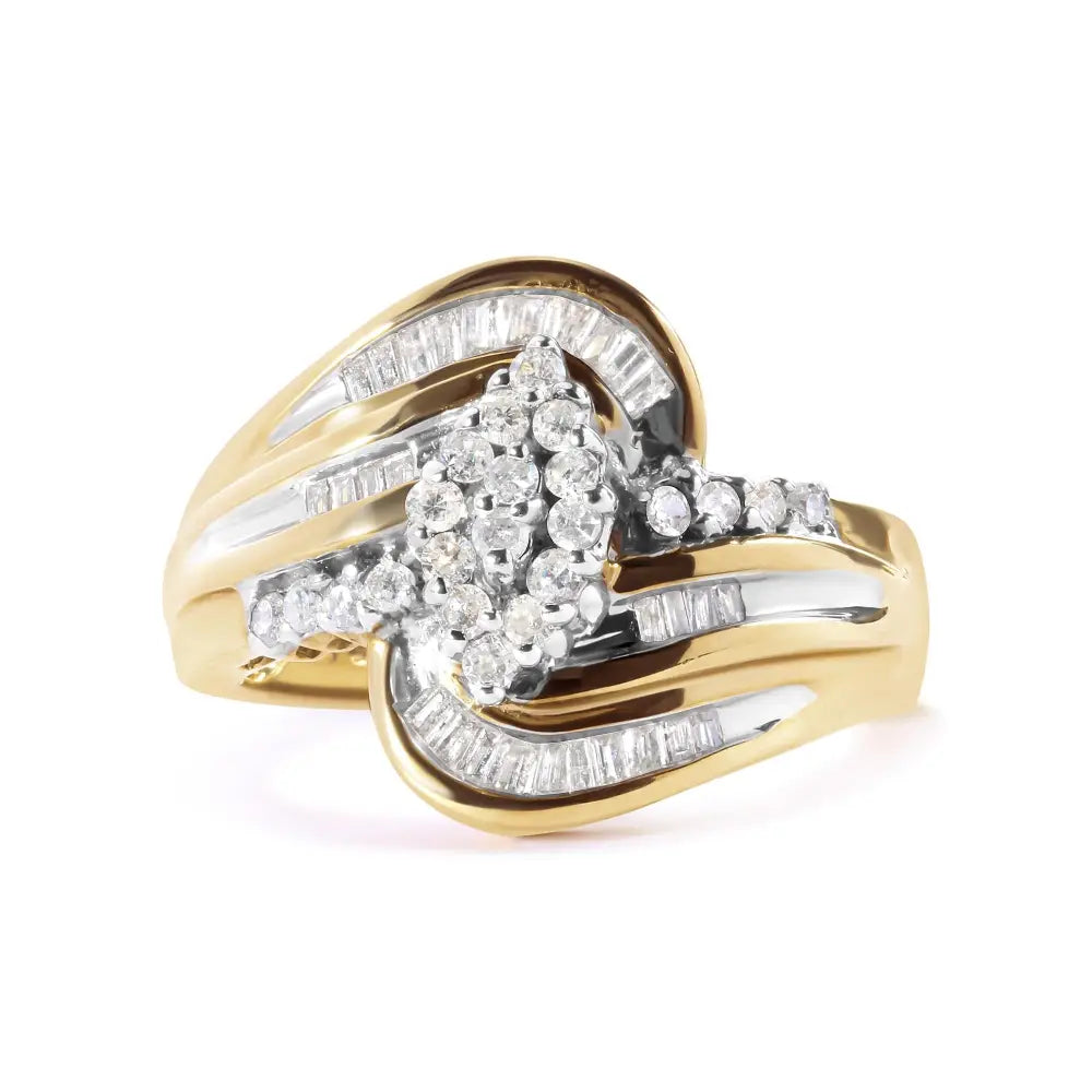 10k yellow gold 1/2 cttw diamond pear cluster and swirl fashion ring bijoux-nyc direct