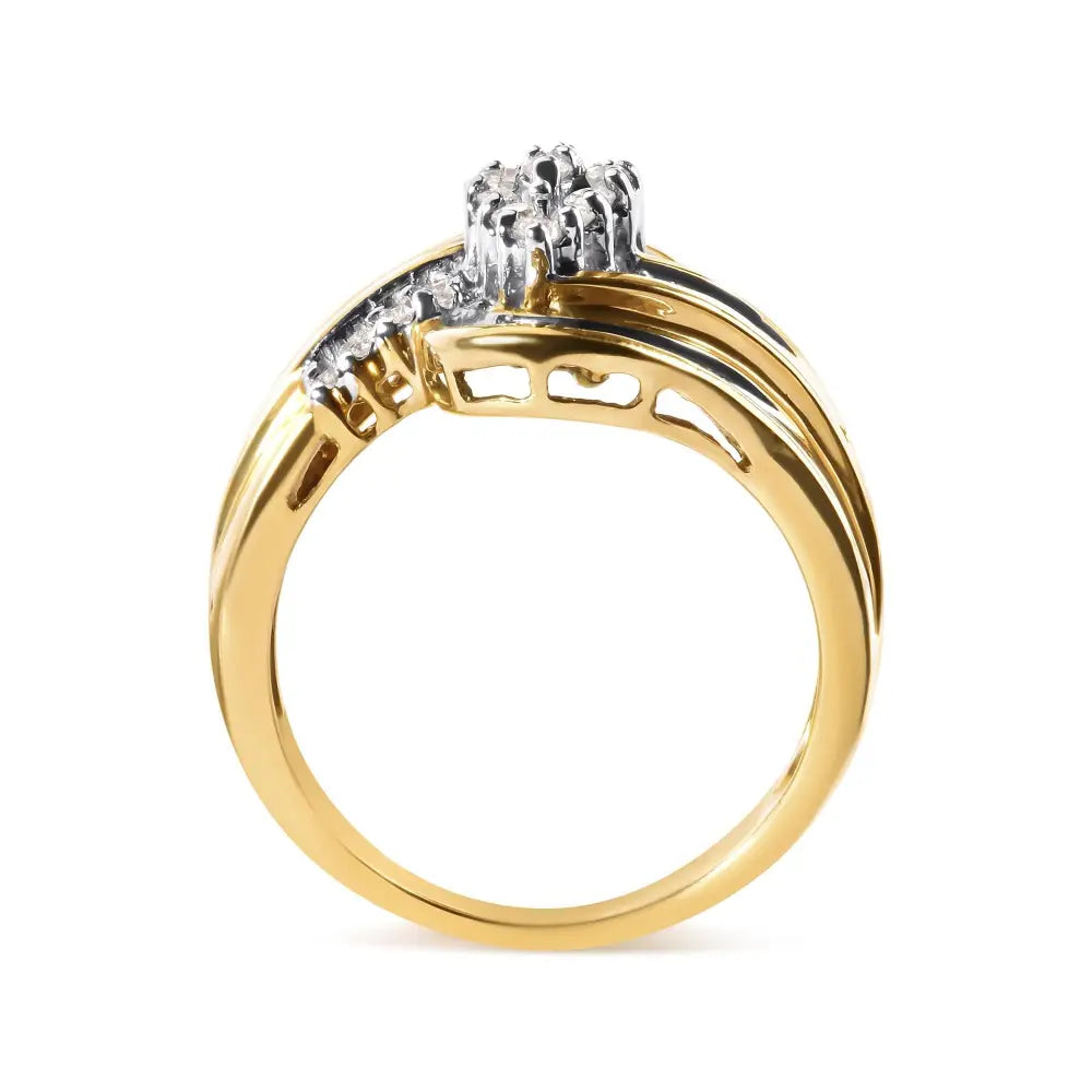10k yellow gold 1/2 cttw diamond pear cluster and swirl fashion ring bijoux-nyc direct