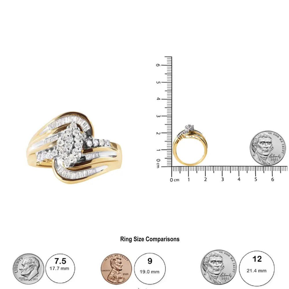 10k yellow gold 1/2 cttw diamond pear cluster and swirl fashion ring bijoux-nyc direct