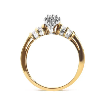 10K Yellow Gold 1/2 Cttw Diamond Pear Shaped Head and Multi Row Channel Set Shank Ring (H-I Color, SI2-I1 Clarity) - Bijoux-NYC Direct