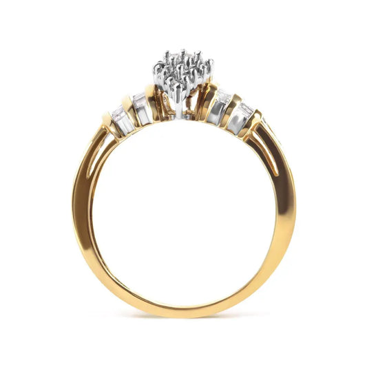 10K Yellow Gold 1/2 Cttw Diamond Pear Shaped Head and Multi Row Channel Set Shank Ring (H-I Color, SI2-I1 Clarity) - Bijoux-NYC Direct