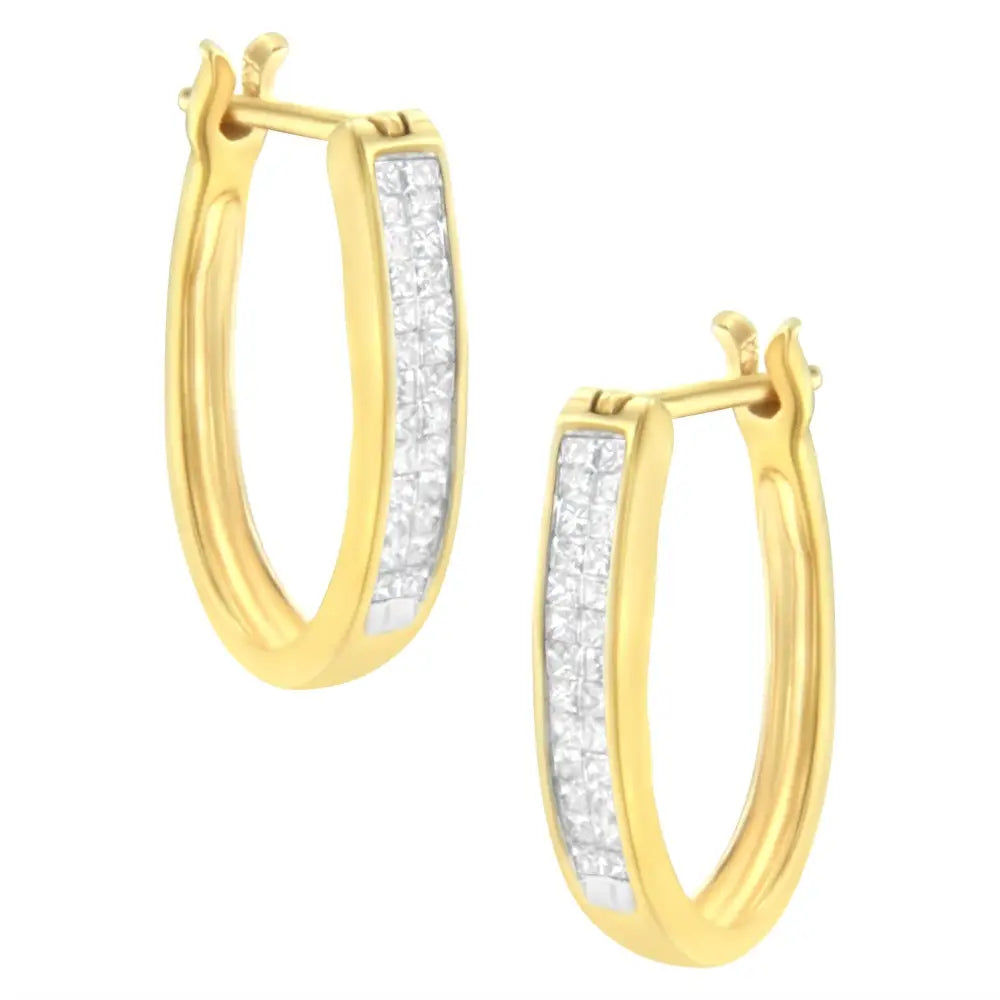 1/2 cttw princess cut diamond invisible set 10k yellow gold hoop earrings bijoux-nyc direct