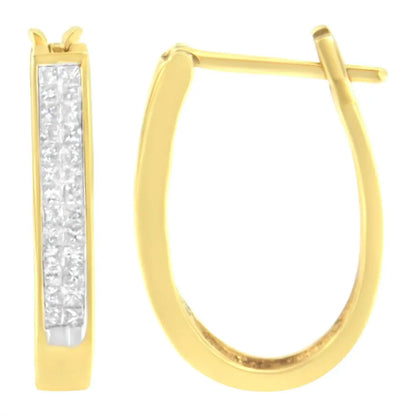 10K Yellow Gold 1/2 Cttw Invisible Set Princess-cut Diamond Hoop Earrings (H-I Color, SI2-I1 Clarity) - Bijoux-NYC Direct