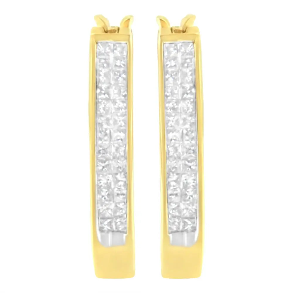 1/2 cttw princess cut diamond invisible set 10k yellow gold hoop earrings bijoux-nyc direct