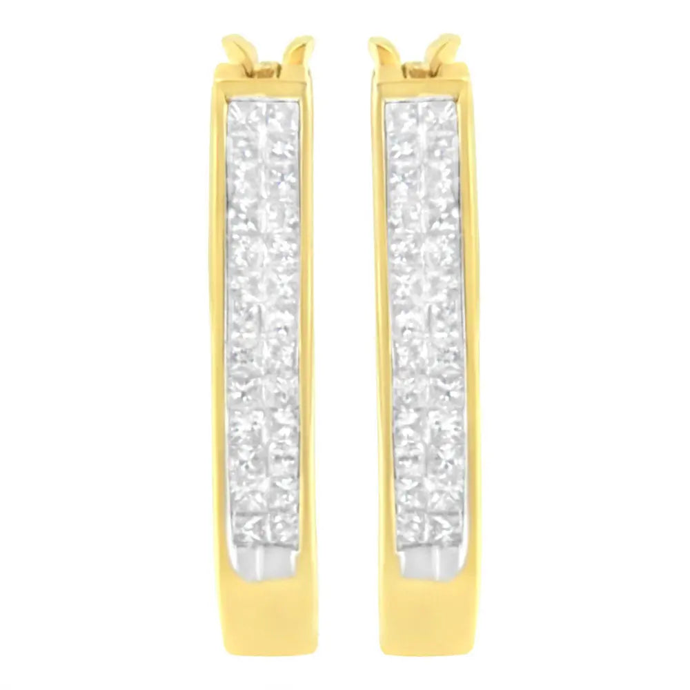 10K Yellow Gold 1/2 Cttw Invisible Set Princess-cut Diamond Hoop Earrings (H-I Color, SI2-I1 Clarity) - Bijoux-NYC Direct