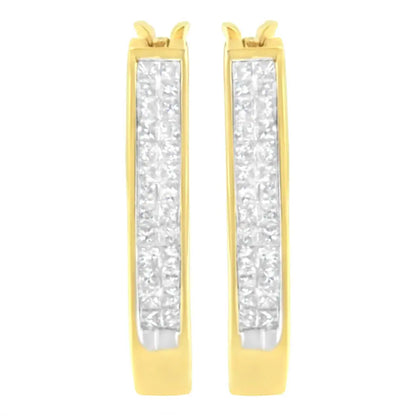 10K Yellow Gold 1/2 Cttw Invisible Set Princess-cut Diamond Hoop Earrings (H-I Color, SI2-I1 Clarity) - Bijoux-NYC Direct