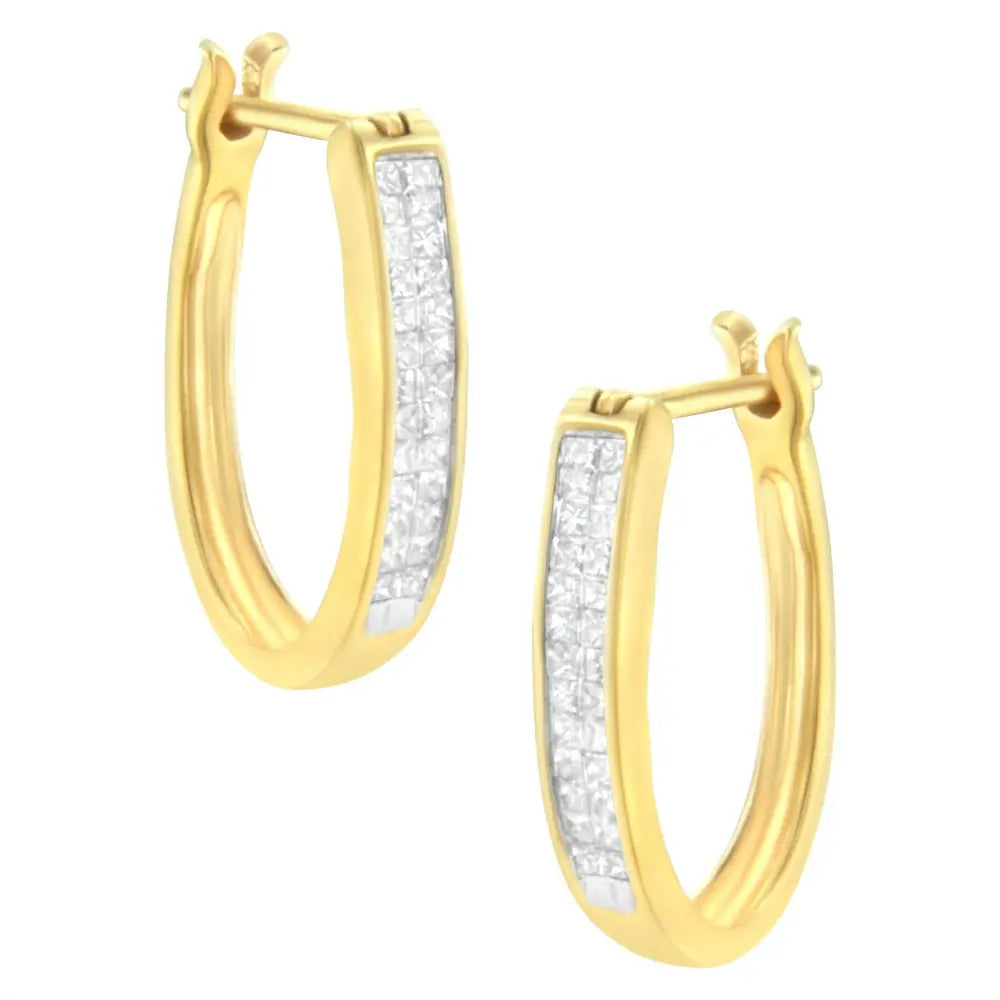 10K Yellow Gold 1/2 Cttw Invisible Set Princess-cut Diamond Hoop Earrings (H-I Color, SI2-I1 Clarity) - Bijoux-NYC Direct