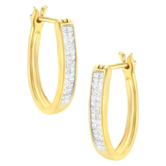 10K Yellow Gold 1/2 Cttw Invisible Set Princess-cut Diamond Hoop Earrings (H-I Color, SI2-I1 Clarity) - Bijoux-NYC Direct