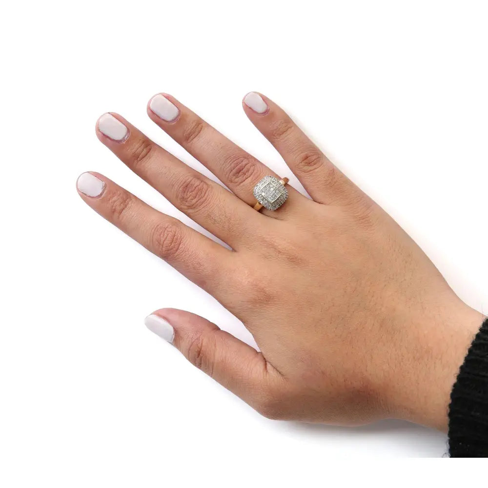 10k yellow gold 1/2 cttw princess and round diamond composite halo ring bijoux-nyc direct