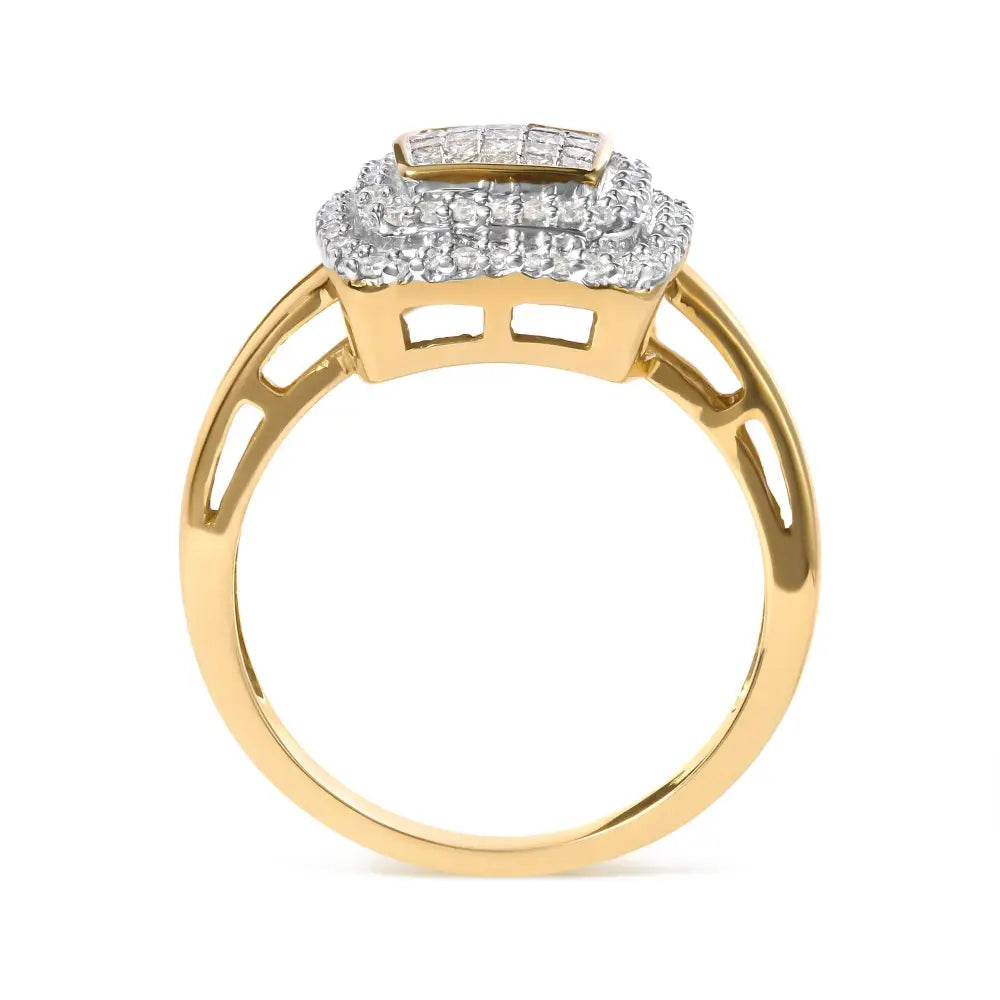 10k yellow gold 1/2 cttw princess and round diamond composite halo ring bijoux-nyc direct