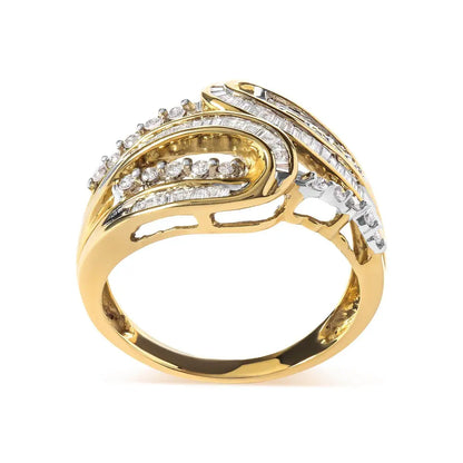 10K Yellow Gold 1/2 Cttw Round and Baguette cut Diamond Open Space Bypass Ring (H-I Color, SI2-I1 Clarity) - Bijoux-NYC Direct
