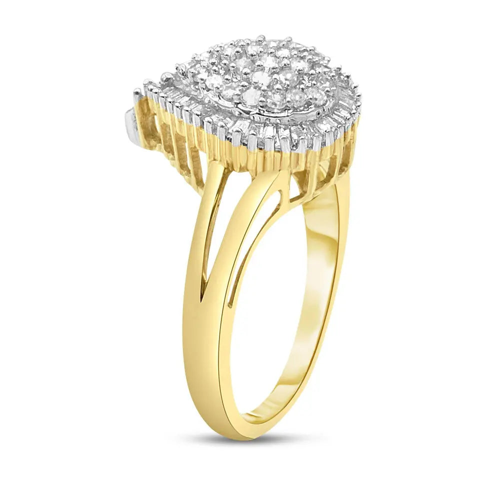 10K Yellow Gold 1/2 Cttw Round and Baguette-Cut Diamond Pear Ring (I-J Color, I1-I2 Clarity) - Bijoux-NYC Direct