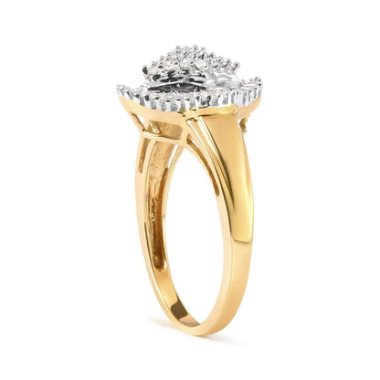10K Yellow Gold 1/2 Cttw Round And Baguette-cut Diamond Rhombus Head and Halo Ring (I-J Color, I1-I2 Clarity) - Bijoux-NYC Direct