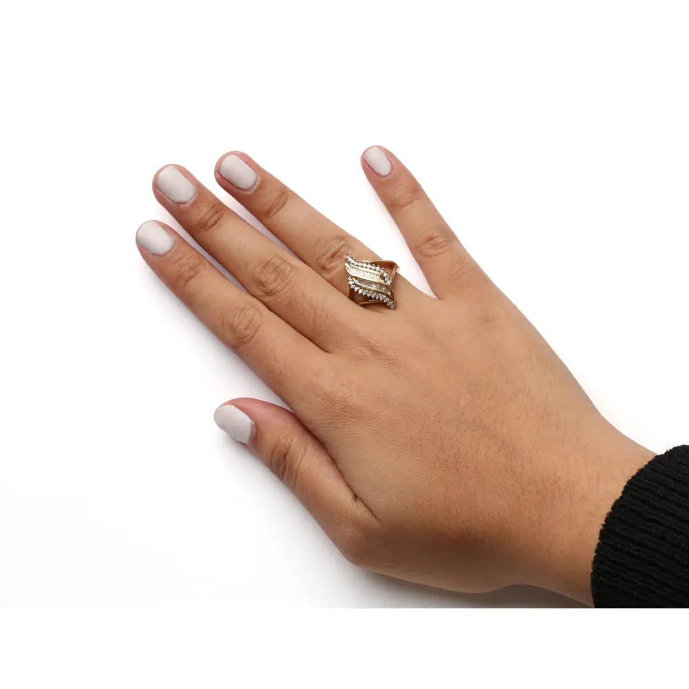 10k yellow gold 1/2 cttw round and baguette diamond cocktail ring size 7 bijoux-nyc direct