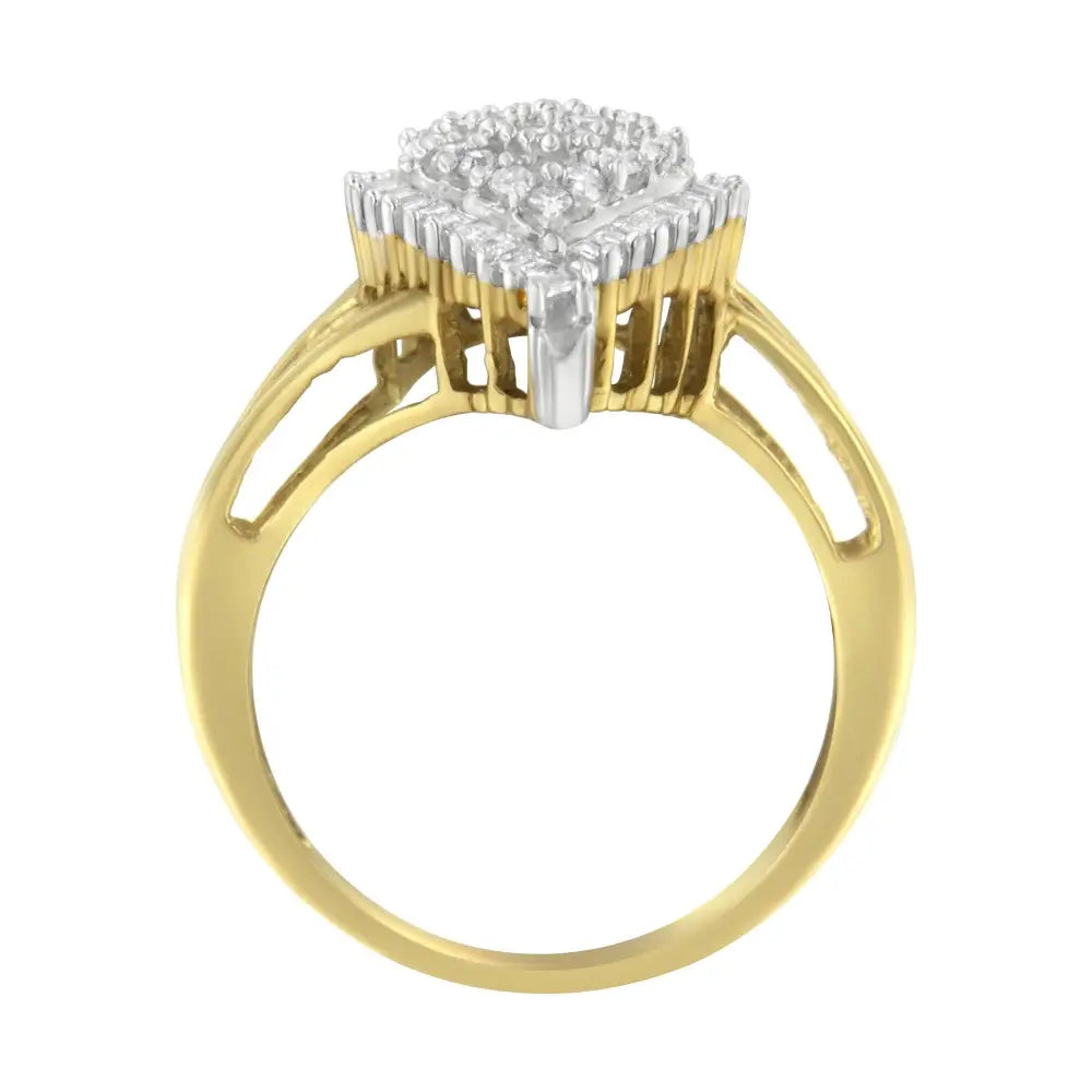 10k yellow gold 1/2 cttw round and baguette diamond pear cluster ring bijoux-nyc direct