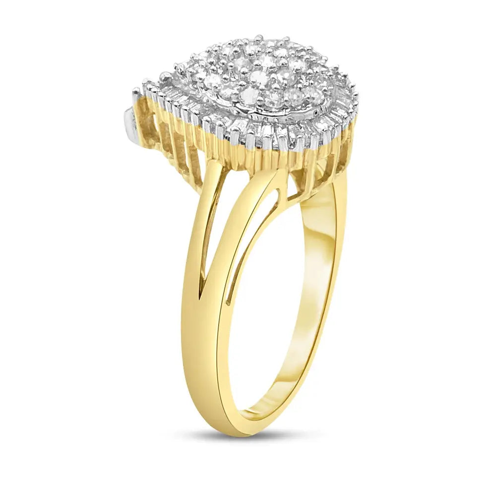 10k yellow gold 1/2 cttw round and baguette diamond pear cluster ring bijoux-nyc direct