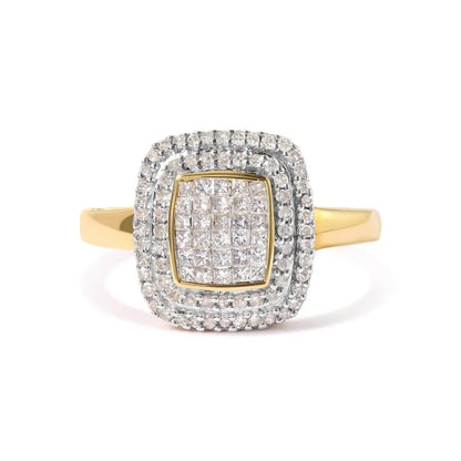 10K Yellow Gold 1/2 cttw Round and Princess Diamond Composite Head and Halo Ring (H-I Color, SI1-SI2 Clarity) - Bijoux-NYC Direct
