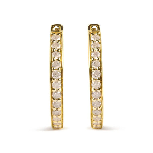 10K Yellow Gold 1/2 Cttw Round-Cut Diamond Hoop Earrings (I-J Color, I2-I3 Clarity) - Bijoux-NYC Direct