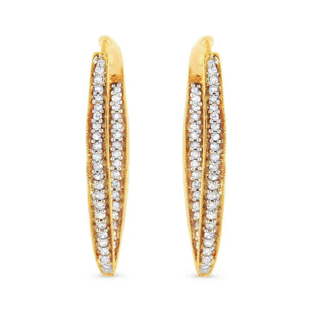 10K Yellow Gold 1/2 Cttw Round-Cut Diamond Modern Hoop Earrings (I-J Color, I2-I3 Clarity) - Bijoux-NYC Direct