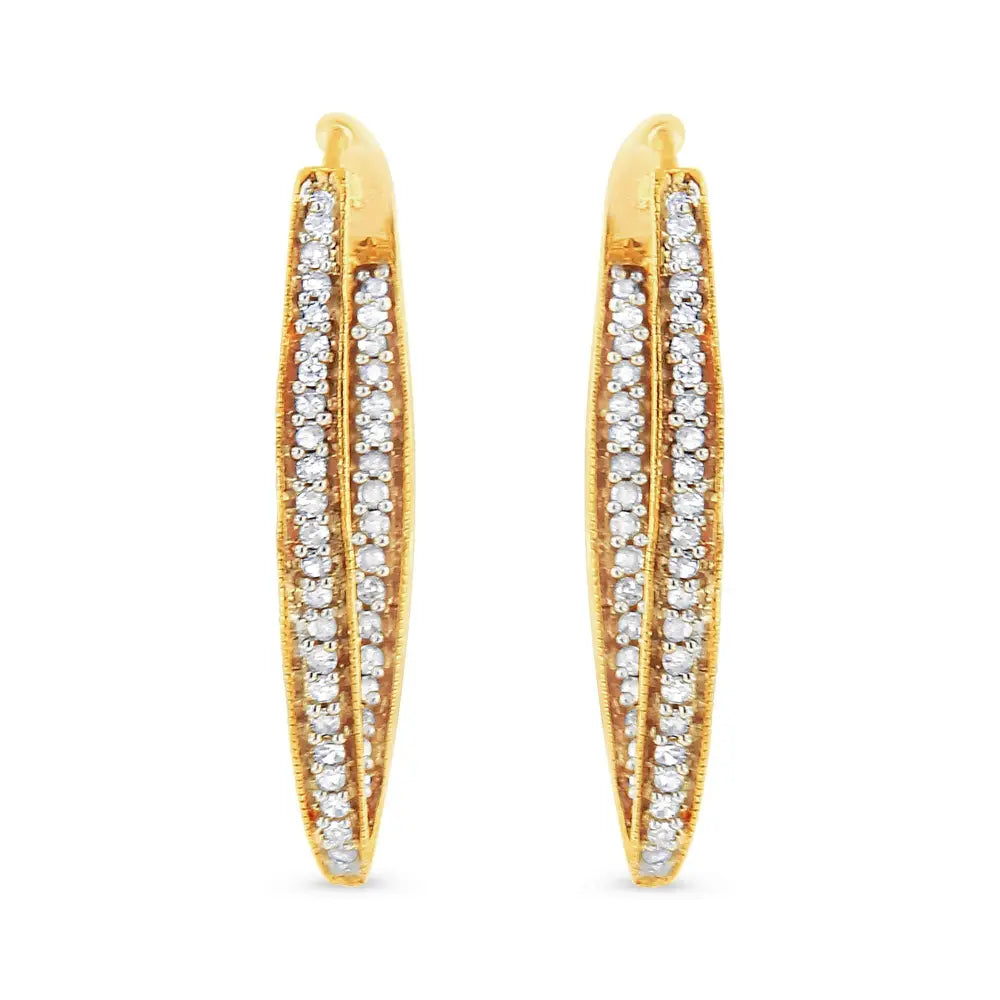 1/2 cttw round diamond inside out hoop earrings in 10k yellow gold bijoux-nyc direct