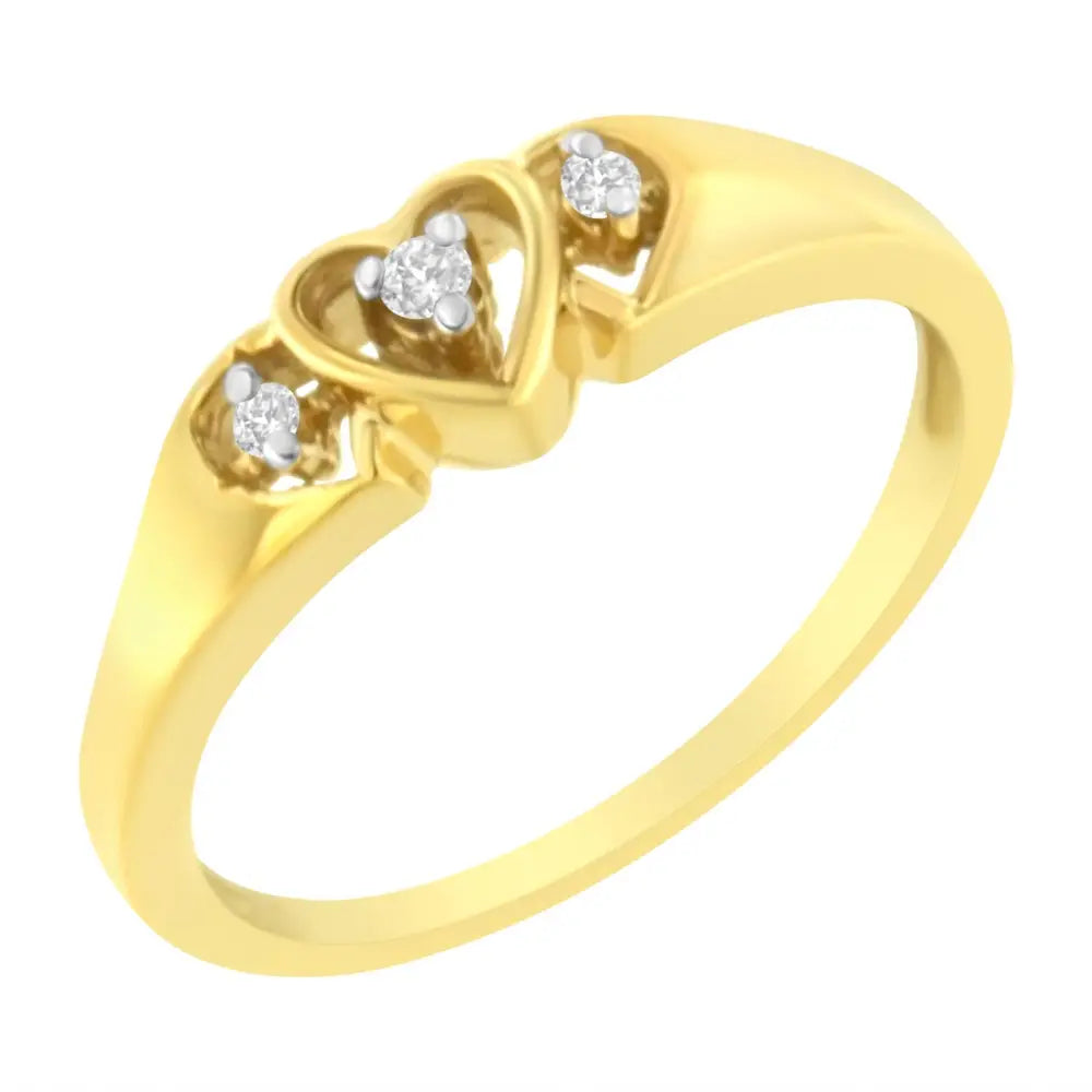 10k yellow gold 1/20 cttw triple heart diamond ring bijoux-nyc direct