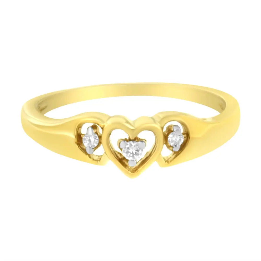 10k yellow gold 1/20 cttw triple heart diamond ring bijoux-nyc direct