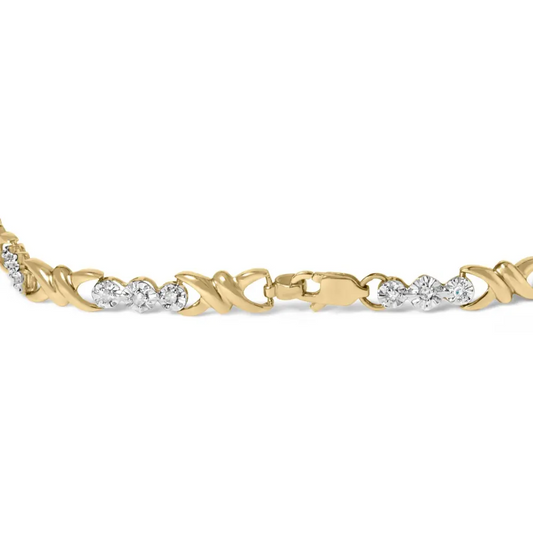 10k yellow gold 1/3 cttw diamond 3 stone and x link bracelet (i j color i1 i2 clarity) 7.50’’ inches bracelets/bracelet/link