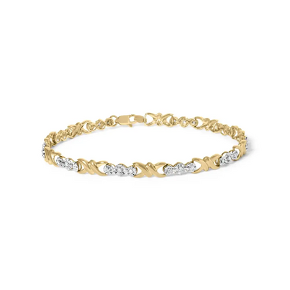 10k yellow gold 1/3 cttw diamond 3 stone and x link bracelet (i j color i1 i2 clarity) 7.50’’ inches bracelets/bracelet/link
