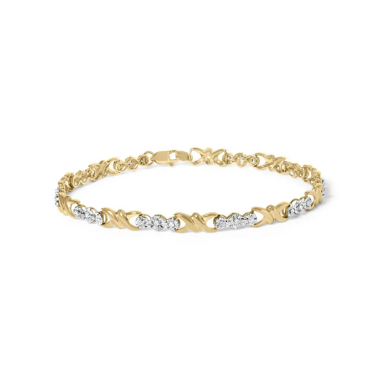 10k yellow gold 1/3 cttw diamond 3 stone and x link bracelet (i j color i1 i2 clarity) 7.50’’ inches bracelets/bracelet/link