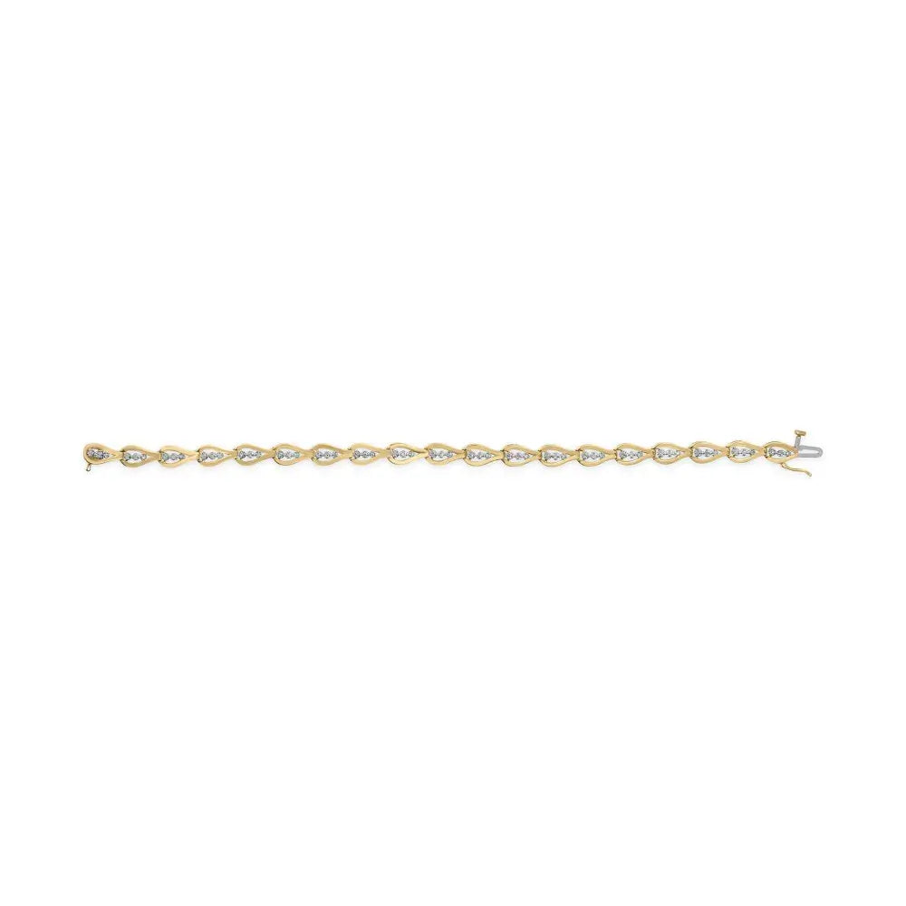 10k yellow gold 1/3 cttw diamond 3 stone teardrop design link bracelet (i j color i1 i2 clarity) 7.25’’ inches