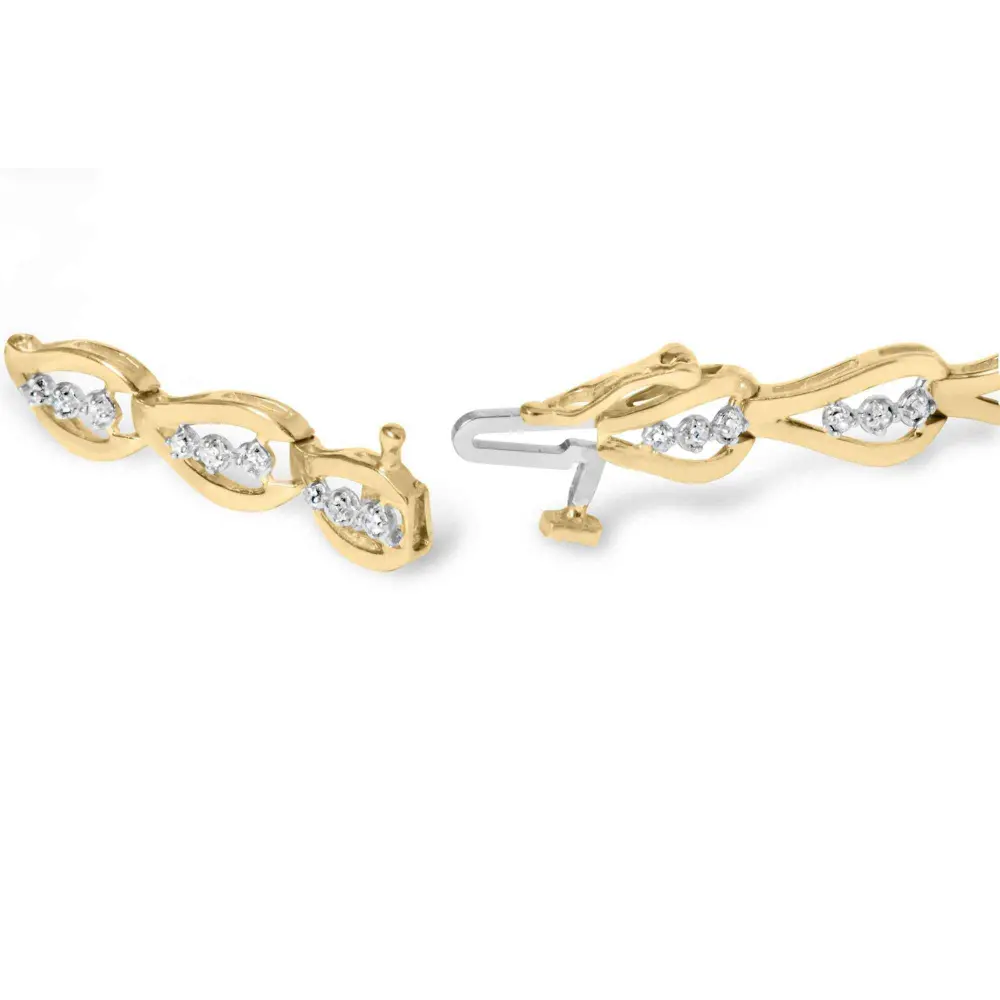 10k yellow gold 1/3 cttw diamond 3 stone teardrop design link bracelet (i j color i1 i2 clarity) 7.25’’ inches