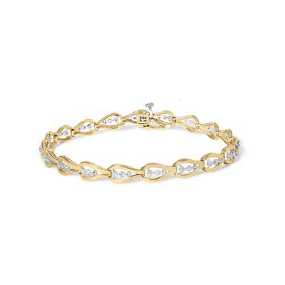 10k yellow gold 1/3 cttw diamond 3 stone teardrop design link bracelet (i j color i1 i2 clarity) 7.25’’ inches