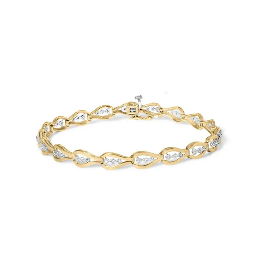 10k yellow gold 1/3 cttw diamond 3 stone teardrop design link bracelet (i j color i1 i2 clarity) 7.25’’ inches