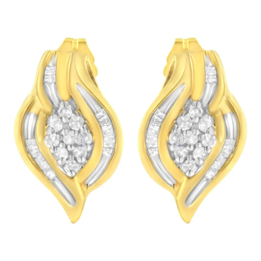 10K Yellow Gold 1/3 cttw Round-Cut Diamond Cluster and Swirl Stud Earrings (J-K Clarity, I2-I3 Color) - Bijoux-NYC Direct