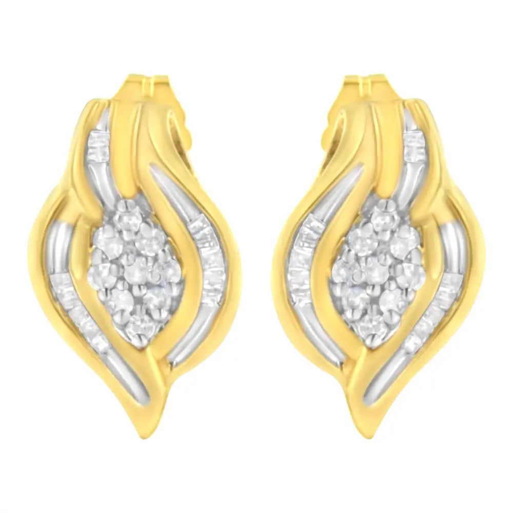 10k yellow gold 1/3 cttw diamond cluster leaf swirl stud earrings bijoux-nyc direct
