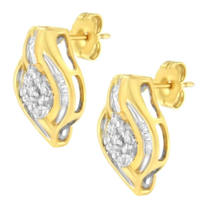 10K Yellow Gold 1/3 cttw Round-Cut Diamond Cluster and Swirl Stud Earrings (J-K Clarity, I2-I3 Color) - Bijoux-NYC Direct