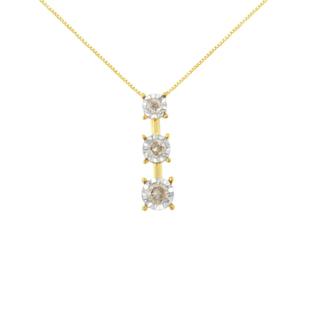 10K Yellow Gold 1/4 cttw Miracle-Set Brilliant Round Cut Diamond Graduating 3 Stone Drop 18" Pendant Necklace (J-K Color, I1-I2 Clarity) - Bijoux-NYC Direct