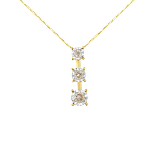 10K Yellow Gold 1/4 cttw Miracle-Set Brilliant Round Cut Diamond Graduating 3 Stone Drop 18" Pendant Necklace (J-K Color, I1-I2 Clarity) - Bijoux-NYC Direct