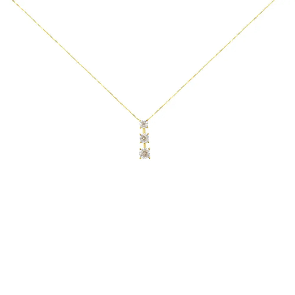10K Yellow Gold 1/4 cttw Miracle-Set Brilliant Round Cut Diamond Graduating 3 Stone Drop 18" Pendant Necklace (J-K Color, I1-I2 Clarity) - Bijoux-NYC Direct