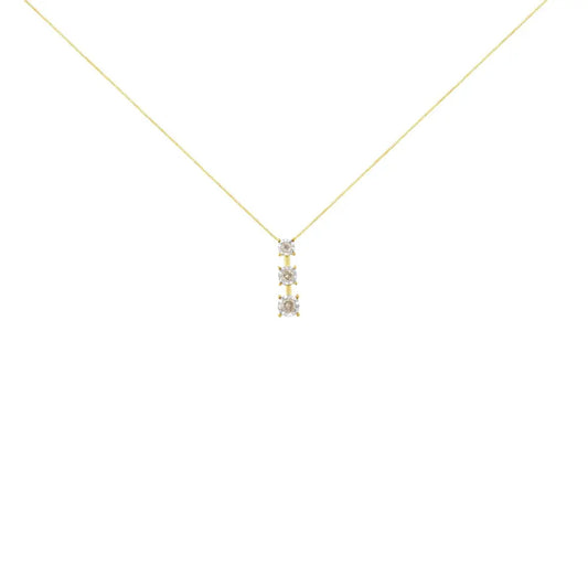 10K Yellow Gold 1/4 cttw Miracle-Set Brilliant Round Cut Diamond Graduating 3 Stone Drop 18" Pendant Necklace (J-K Color, I1-I2 Clarity) - Bijoux-NYC Direct